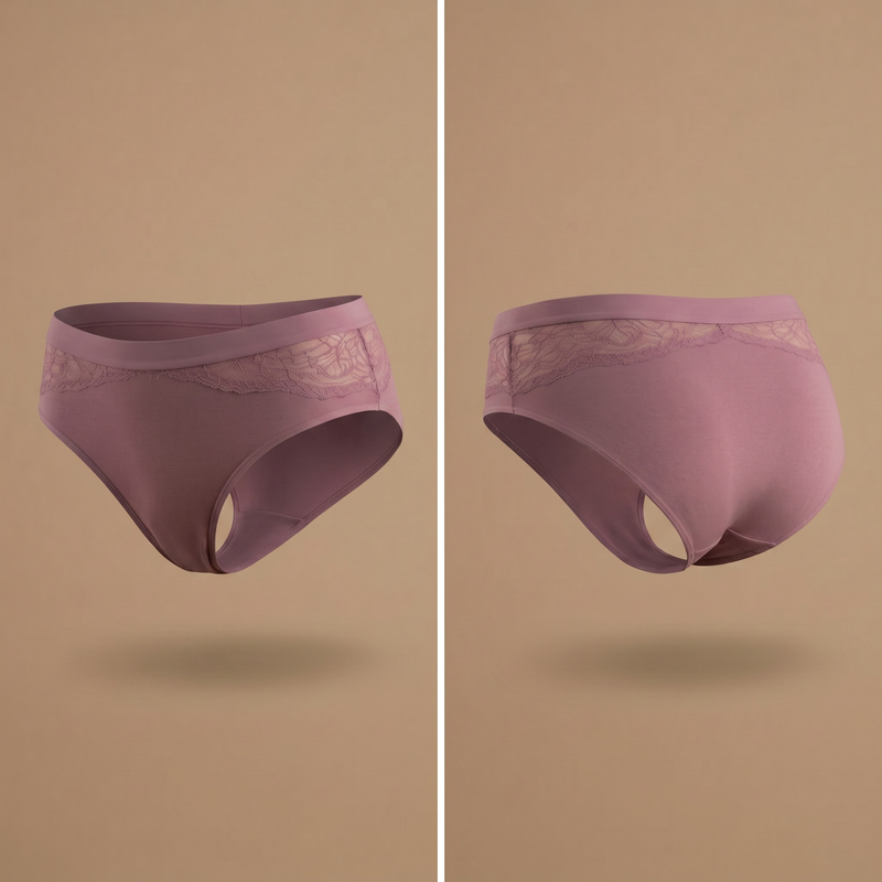 Floena Leakproof Bamboo Lace Brief — purple lace period underwear