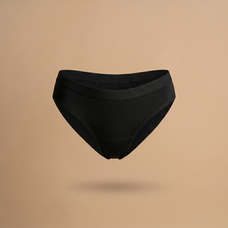 Floena Leakproof Everyday Bamboo Bikini — black bamboo period underwear for everyday wear