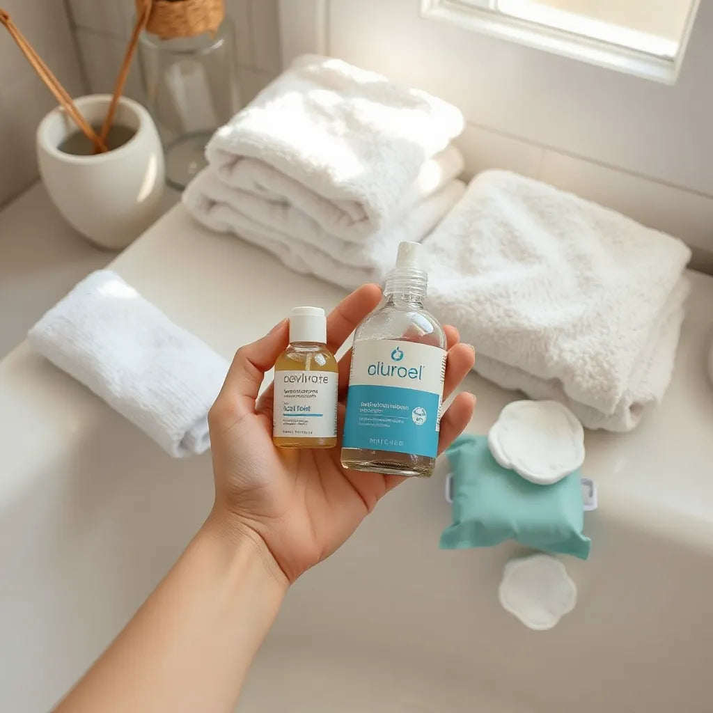 Sanftes Pflege-Setup für hypoallergene Menstruationshygiene mit Produkt und milder Duftfreiheit