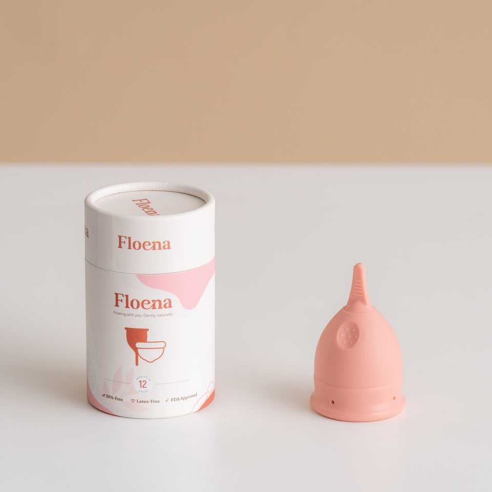 Floena Flexi Menstrual Cup — pink and purple ultra-soft, flexible menstrual cups in eco-friendly medical-grade silicone, up to 12 hours of leakproof protection