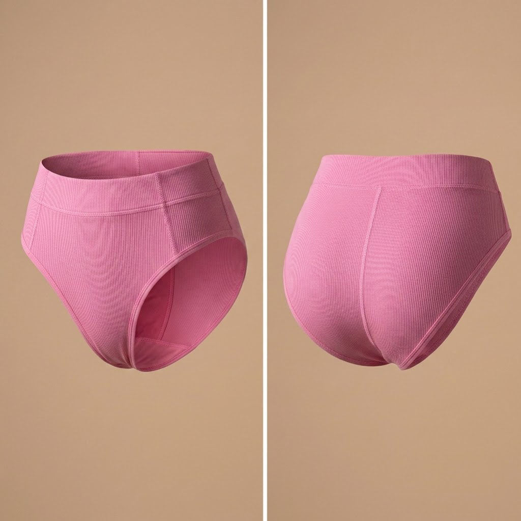 Floena Leakproof Ribbed High Waist Brief — pink ribbed high-waisted period underwear