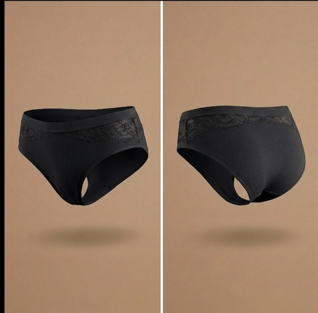 Floena Leakproof Bamboo Lace Brief — black lace period underwear