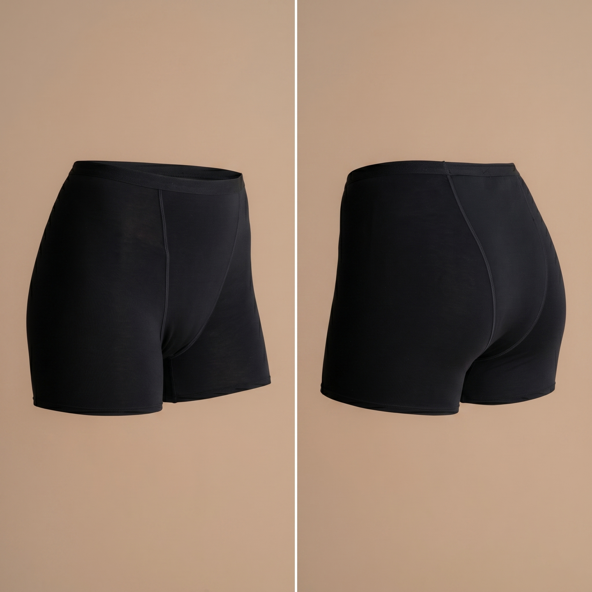 Floena Leakproof Bamboo Sleep Short — black overnight period sleep shorts, front and back view
