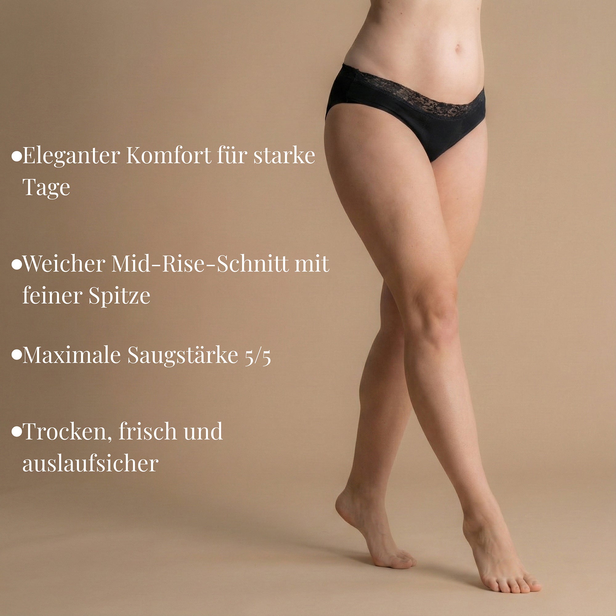 Leakproof Comfort Brief – eleganter Periodenslip mit Spitze, maximale Saugstärke 5/5, auslaufsicher.