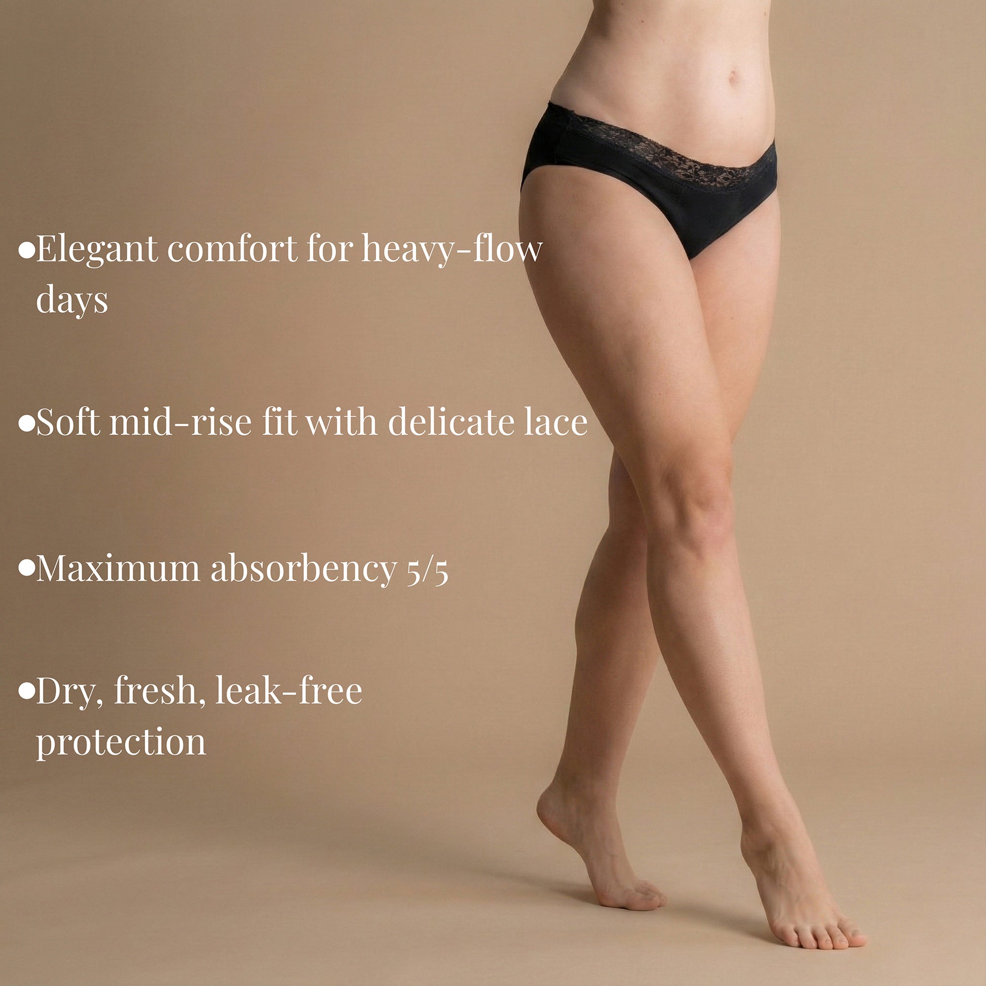Walking pose in Leakproof Comfort Brief highlighting leakproof coverage