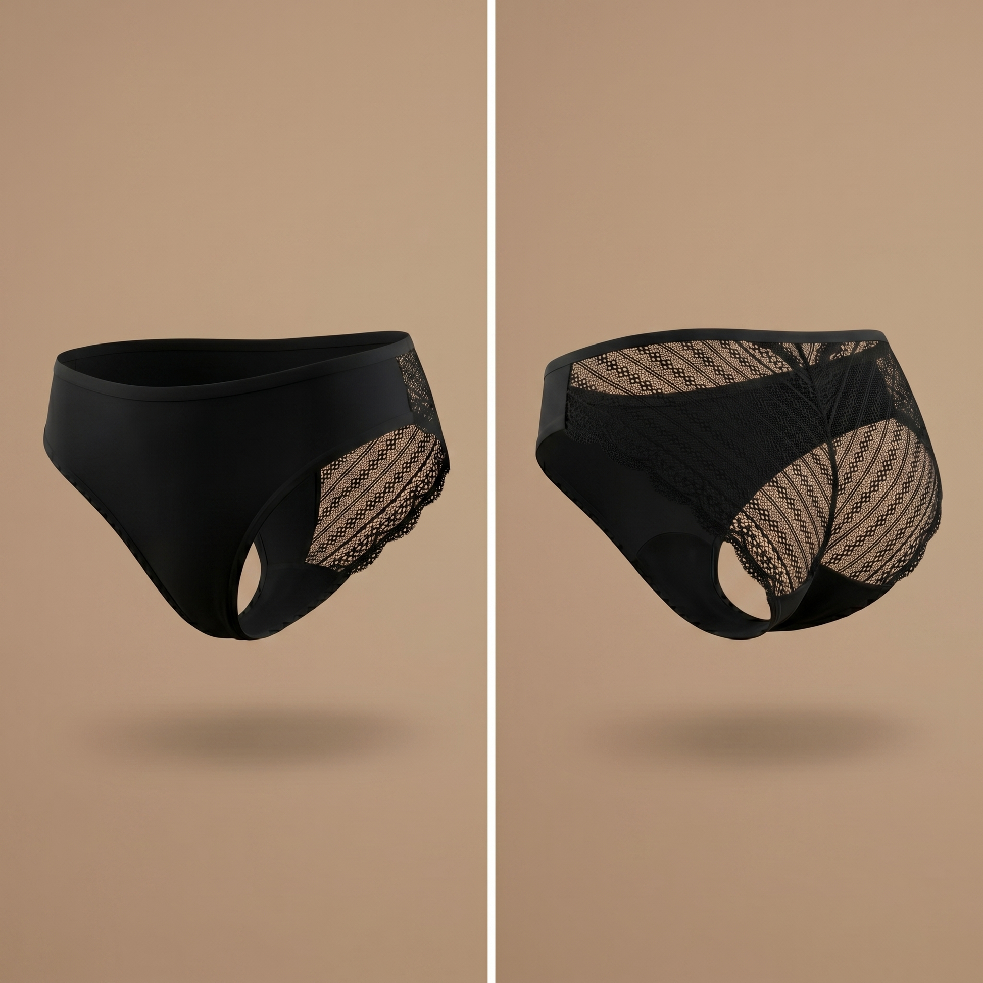 Floena Leakproof Lace Bikini — black lace period underwear in a bikini cut
