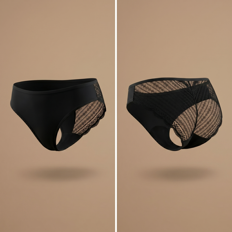 Floena Leakproof Lace Bikini — black lace period underwear in a bikini cut