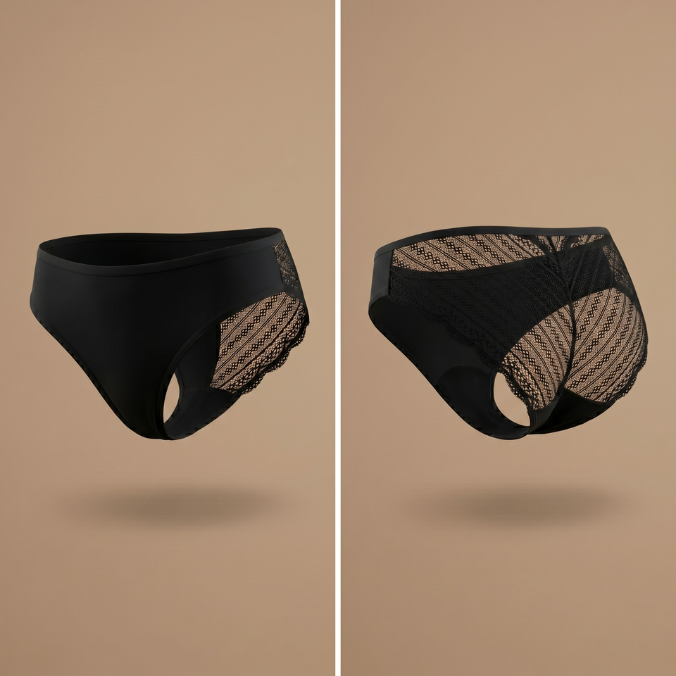Floena Leakproof Lace Bikini — black lace period underwear in a bikini cut