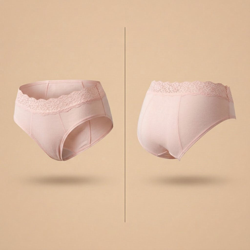 Floena Leakproof Soft Cotton Brief — pink cotton period underwear with lace waistband