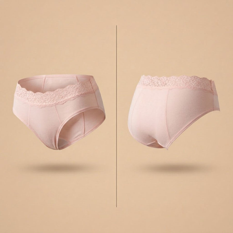 Floena Leakproof Soft Cotton Brief — pink cotton period underwear with lace waistband